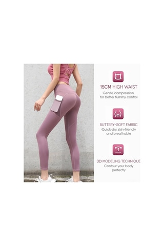 Fastbuy Kadın Yüksek Bel Nefes Alabilen Esnek Şık Spor Tayt Koyu Mor Koyu Mor