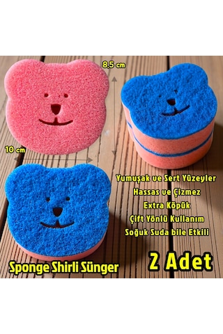 Technow Sponge Çift Taraflı Gülen Yüz Çok Amaçlı Sihirli Bulaşık Süngeri Pembe Lacivert 2 Adet