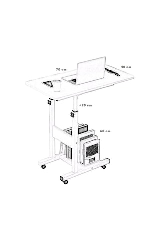 Yükseklik Ayarlı Yatak Sehpası - Atlantik Çam Tekerli 70x40
