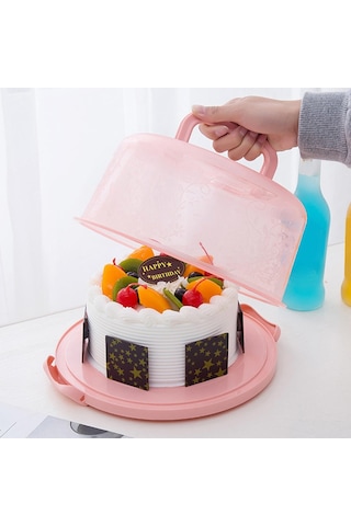 Plastik Pasta Kutusu, Kilitlenebilir Kapaklı Yuvarlak Pasta Saklama Kutusu Mavi