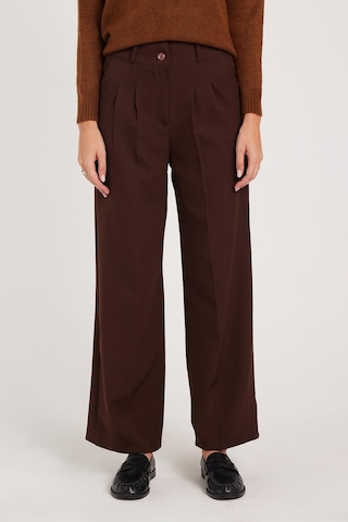 Tudors Kadın Regular Fit Klasik Kesim Yüksel Bel Geniş Paça Kahverengi Pantolon-39543 Kahverengi