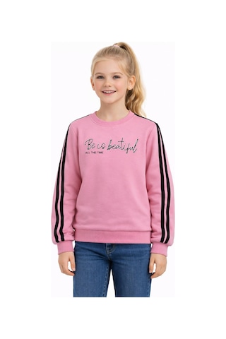 Kız Çocuk Kol Şeritli Sweatshirt Bgl-st05269 Pembe