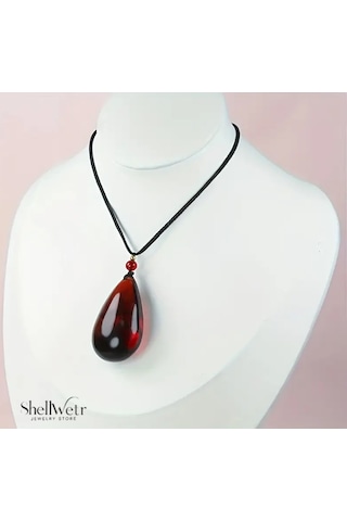 Ignis Gözyaşı Ateş Kehribarı Damla Şeklinde Unisex Kolye Kırmızı