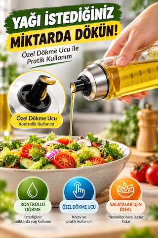 500 Ml Cam Yağlık Ölçekli Yağdanlık Kontrollü Dökme Başlıklı Kapaklı Zeytinyağı Şişesi Ve Sosluk Şeffaf