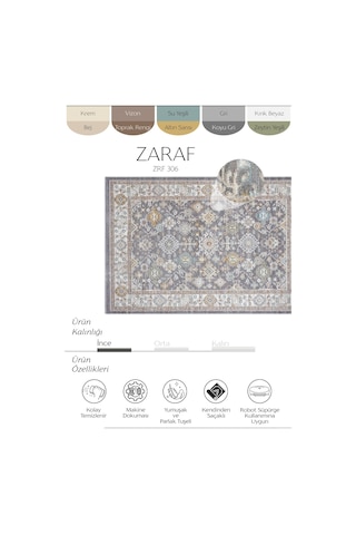 Cool Halı Zaraf Açık Gri Etnik Desen Makine Vintage Halı Modern Oturma Odası Salon İnce Yazlık Halı