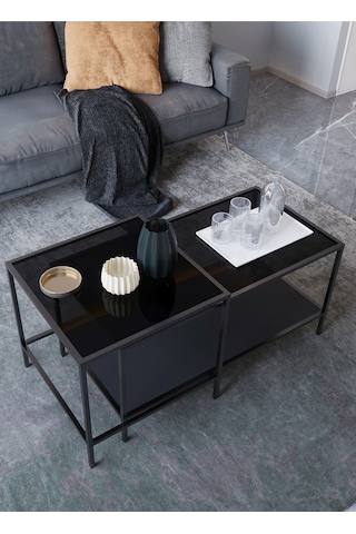 Dekoport Perla Orta Sehpa - Füme Cam Siyah Mdf Siyahhh