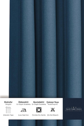 Gauze Fabric Design Capri Petrol Ekstrafor Büzgülü Keten Dokulu Yüksek Kaliteli Tek Kanat Fon Perde 200 X 270 Diğer