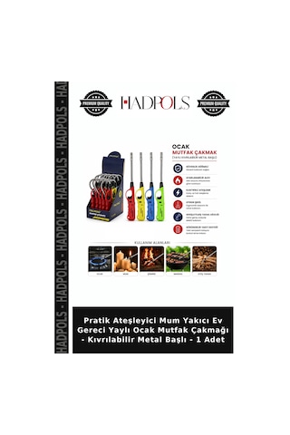 Pratik Ateşleyici Mum Yakıcı Ev Gereci Yaylı Ocak Mutfak Çakmağı - Kıvrılabilir Metal Başlı - 1 Adet Çok Renkli