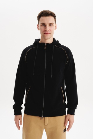 AR-MA Arma Erkek Örme Fleto Cepli Kapüşonlu Selanik Sweatshirt Regular Fit, Pamuk Polyester K30324698402 Siyah