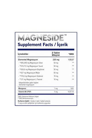 Magneside Magnezyum Kompleks Ve Vitamin B6 P5p İçeren 6'lı Form 60 Tablet
