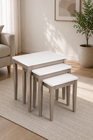 Ganni Home Briza 3 Lü Zigon Sehpa Seti Krem Platin Gürgen İskeletli, İç İçe Geçebilen Modern Ve Kullanışlı Tasarım