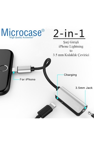 Apple Uyumlu iPhone Lightning Splitter 2in1 Şarj Ve Kulaklık Çevirici - My032 Gri