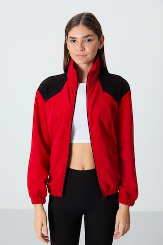 Tommy Life Kırmızı Kalın Yumuşak Dokulu Dik Yaka Oversize Nakışlı Polar Kadın Sweatshirt - 97293 Kırmızı