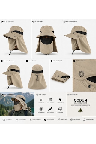 Oodun Explorer Sun Shield Uv Korumalı Outdoor Şapka Boyun Korumalı, Nefes Alabilir, Katlanabilir, Unisex Kamp Ve Balıkçı Şapkası Siyah
