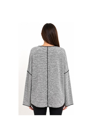 Neden Tekstil Kadın Oversize Yuvarlak Yaka Gri Bluz