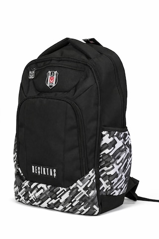 Beşiktaş Lisanslı Çok Bölmeli Sırt Çantası - Su İtici Kumaşlı Desenli Laptop Okul Çantası Siyah - Beyaz - Gri