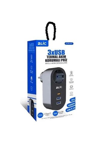 Ftr-07 2xusb 1xtypec Termal Akım Korumalı Isıya Dayanıklı Tekli Priz 10