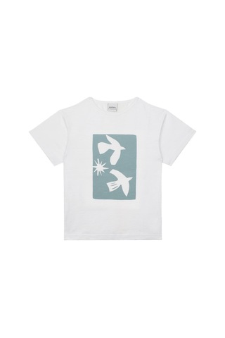 Antebies Organik, Beyaz, Sky Kuş Baskılı Kısa Kollu Erkek Çocuk Tshirt