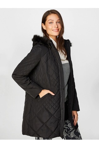 Faik Sönmez Oversize Kapüşonlu Midi Kaban - Kışlık Siyah