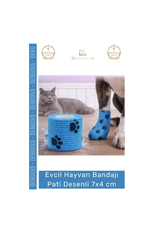 Sargıbandı Pati Desenli Kohezif Bandaj Kedi Köpek Medikal Sargı Bandı Esnek Suya Dayanıklı 7x4 Cm -