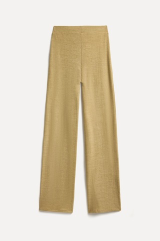 Mudo Kadın Kadın Bej Rengi Beli Lastikli Wide Leg Triko Pantolon 1271998 Koyu Bej
