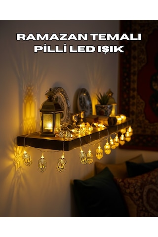 Pilli Altın Fenerli Ramazan Işıkları Dekoratif Led Zincir - Lisinya Çok Renkli