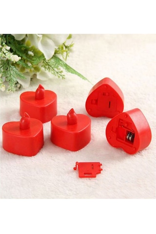 7 Adet Kırmızı Kalpli Ledli Mum, Tealight Mum Pilli, Led Işıklı, Kutlama, Doğum Günü, Kına, Düğün