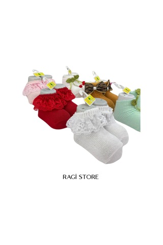 Ragi Store 6'lı Nakışlı Yenidoğan Bebek Çorap Karışık