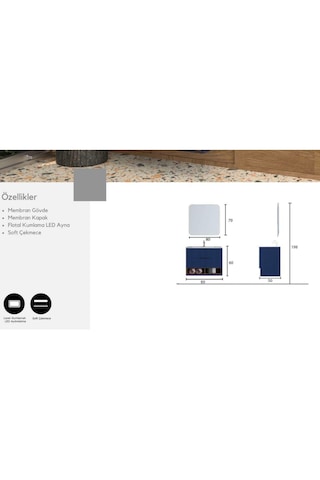 Evros Lidya 80 Cm Banyo Dolabı Lacivert