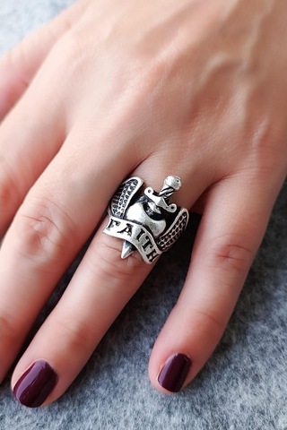 Kılıc Kanat Şekilli Gümüş Kaplama Ayarlanabilir Unisex Yüzük El Y - 553484958 Çok Renkli