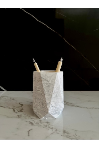 Beton Vazo El Yapımı Kalem Kutusu Dekoratif Diş Fırçalık Ev Aksesuarı Beyaz