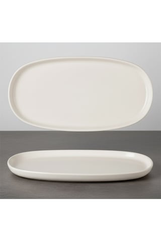 6 Kişilik Nodric Kenar Oval Kayık Salata Tabağı 25cm Krem Rengi