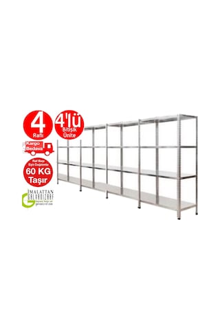 Açıkmağazam Galvanizraf 4 Katlı 4 Lü Bitişik Çelik Raf Arşiv Depo Kiler Rafı