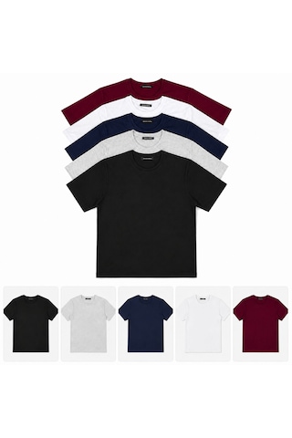 Fabio Cassani Classics Men Relaxed Fit Basic Kısa Kol Tişört 5'li Siyah-laci-beyaz-gri-bordo Karışık-çok Renkli