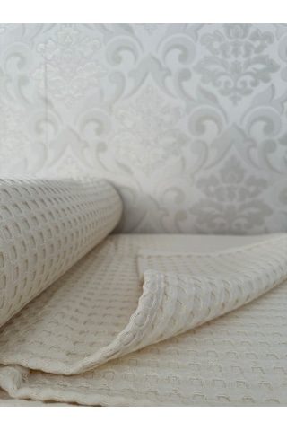 Premium %100 Pamuk Çift Kişilik Yazlık Pike, Yatak Örtüsü, Terletmez Kumaş Krem Renk 240x200cm Krem