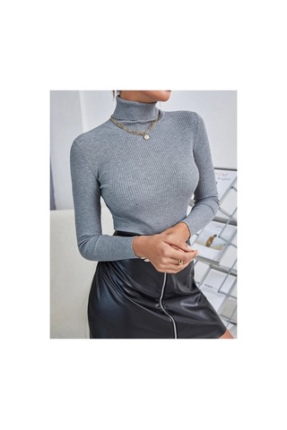 Hanclo Kadın Fitilli Balıkçı Yaka Slim Fit Triko Kazak Füme