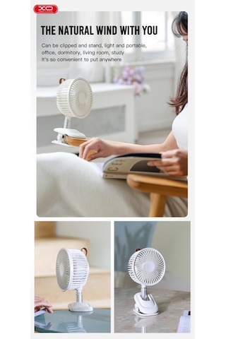 Şarjlı Mandallı 3 Kademeli Taşınabilir Mini Fan 360 Dönebilen Klipsli Vantilatör