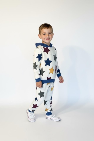 Yıldız Baskılı Kapşonlu 2 Li Takım İndigo