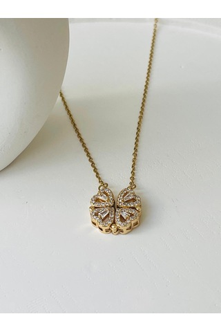 Mıktanıslı Yonca Model Kalp Detay Çelik Kolye Altın