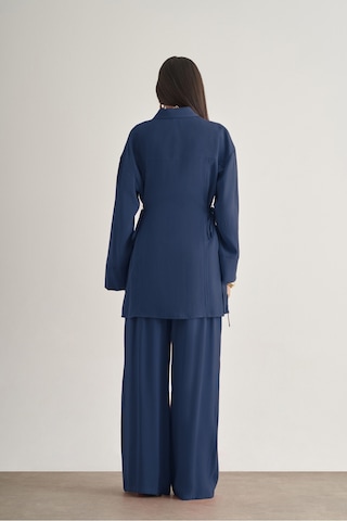 Mizalle Beli İpli Modal Karışımlı İndigo Mavi Rahat Pantolon Indigo