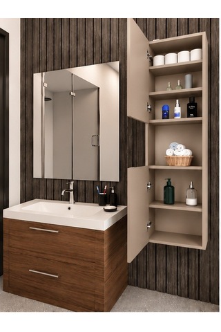 Lisa Banyo Dolabı Duvara Monte Raflı Mdf Krem