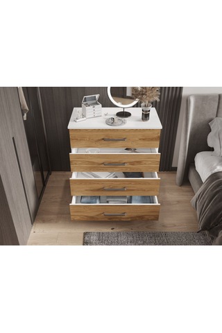 Şifonyer Dört Çekmeceli Parlak Beyaz+ud Beyaz - Ud