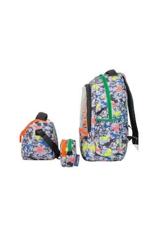 Wia Dinazor Baskılı Erkek Çocuk Üçlü Okul Çanta Seti - Gri-yeşil Çok Renkli
