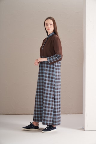 Blok Elbise Küçük Kareli Kahve Laci Kahve Laci Kahverengi - Lacivert