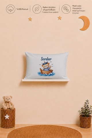İsimli Erkek Bebek Yastık Kılıfı 35x45 Cm %100 Pamuk Organik Baskılı İsme Özel Bebek Hediyesi 1102y