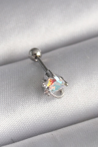 316l Çelik Gümüş Renk Zirkon Taşlı Kalp Tragus Piercing Renkli