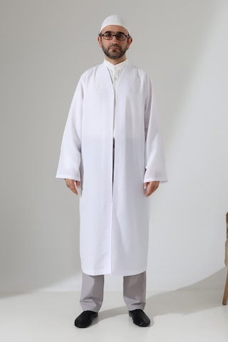 Erkek Namaz Elbisesi Buhara Yaka Cepli Namaz Cübbesi Beyaz - Sfa Beyaz