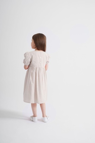 Oliventhekid Kolları Ve Beli Lastikli Kız Çocuk Elbise Ekru Ekru