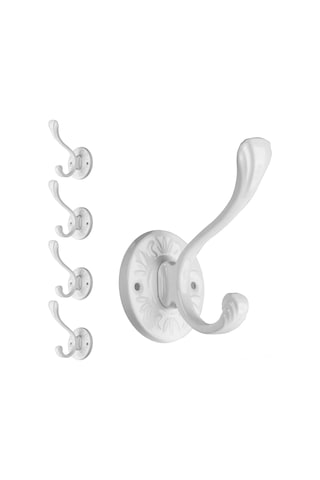 Mufunye Beyaz Metal Duvarlı Gardırop Kanca Seti 5 Adet - Vantiyer/banyo İçin Kıyafet, Anahtar, Şapka Takımı - Somunlar Dahil Beyaz