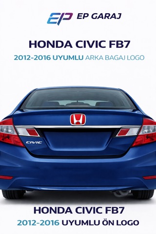 Honda Civic Fb7 2012-2016 Uyumlu Kırmızı Arka Bagaj Logo Görünüm 0
